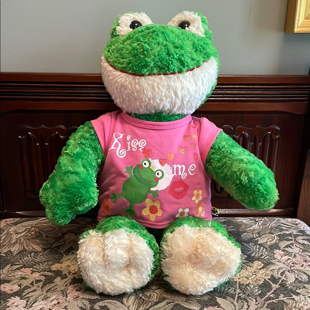 Build-A-Bear Green and Pink Frog Plush Toy with BAB shirt.